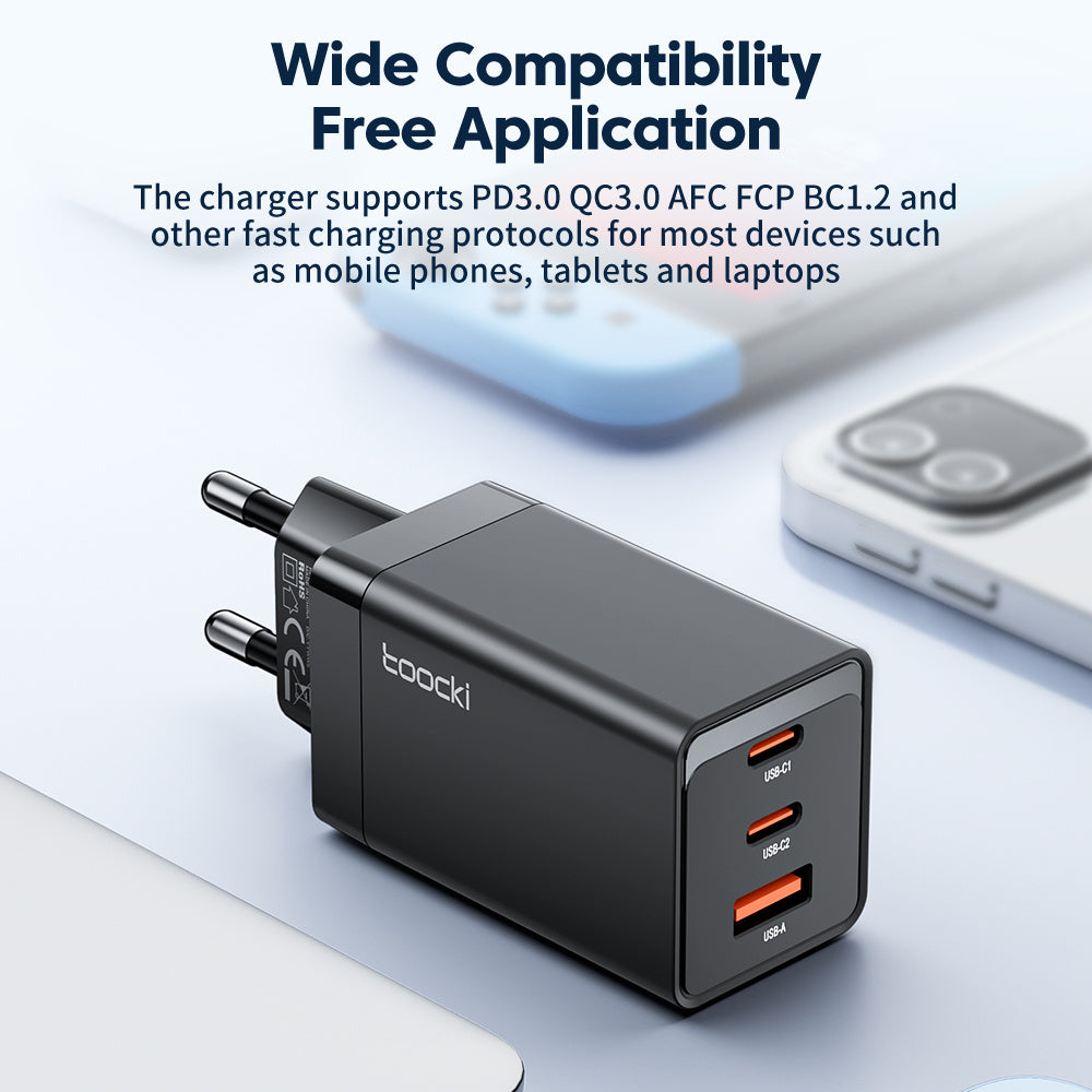 TOOCKI PD 67W Fast Charging Adapter Dual Type-C+1 USB-A GaN Wall Charger TOOCKI PD 67W Fast Charging Adapter Dual Type-C+1 USB-A GaN Wall Charger